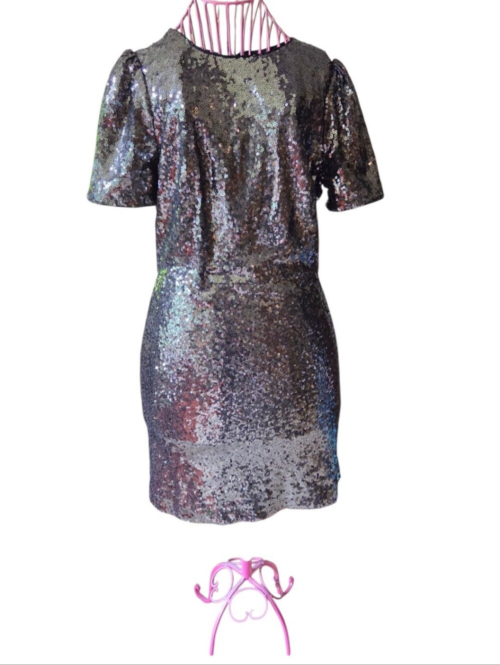 Sequin Short Sleeve Cocktail Dress - Iridescent